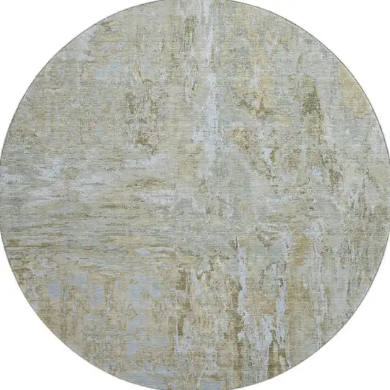 8' X 8' Khaki And Silver Abstract Washable Round Rug With UV Protection Photo 2