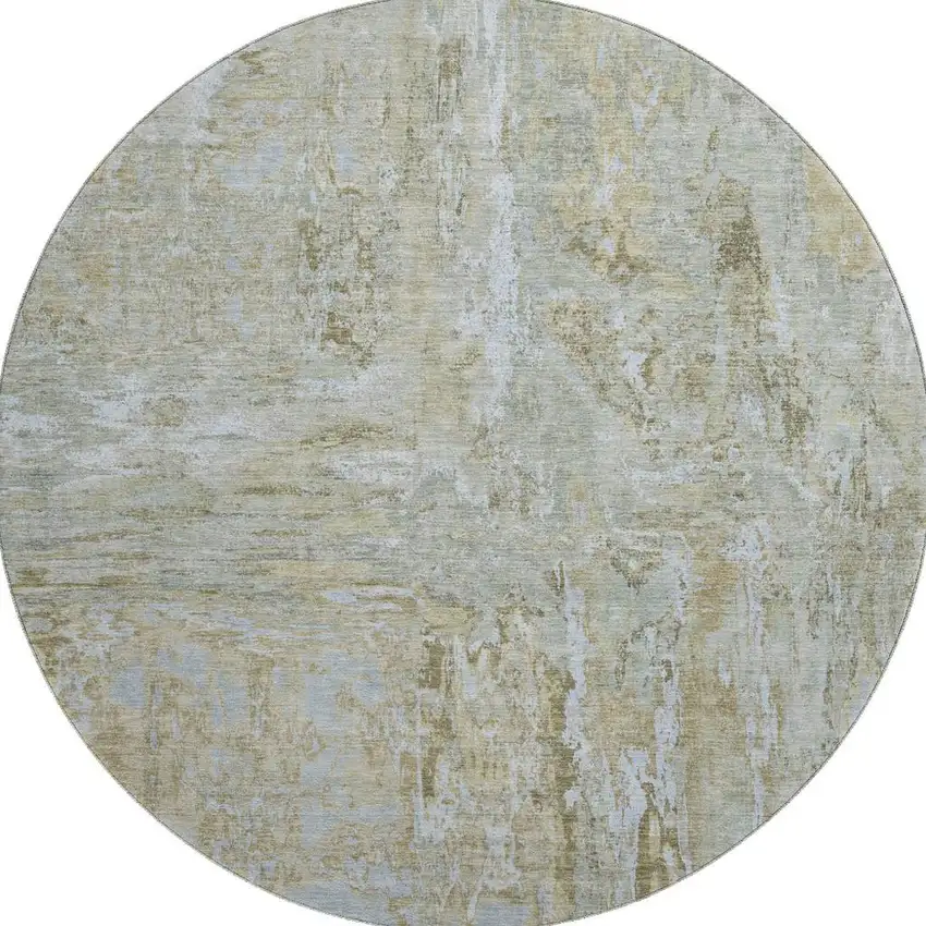 8' X 8' Khaki And Silver Abstract Washable Round Rug With UV Protection Photo 2