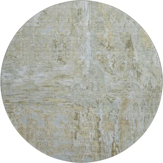 8' X 8' Khaki And Silver Abstract Washable Round Rug With UV Protection Photo 1