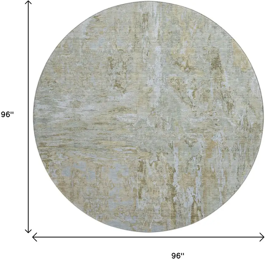 8' X 8' Khaki And Silver Abstract Washable Round Rug With UV Protection Photo 9