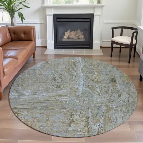 8' X 8' Khaki And Silver Abstract Washable Round Rug With UV Protection Photo 4