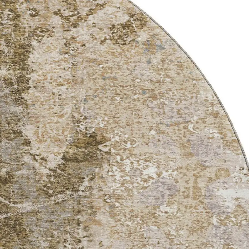 8' X 8' Khaki Beige And Charcoal Abstract Washable Round Rug With UV Protection Photo 2