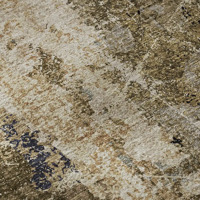 8' X 8' Khaki Beige And Charcoal Abstract Washable Round Rug With UV Protection Photo 8