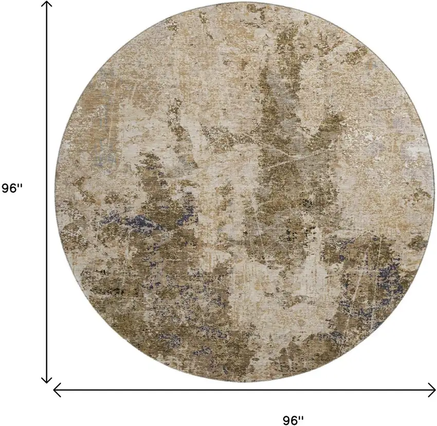 8' X 8' Khaki Beige And Charcoal Abstract Washable Round Rug With UV Protection Photo 9