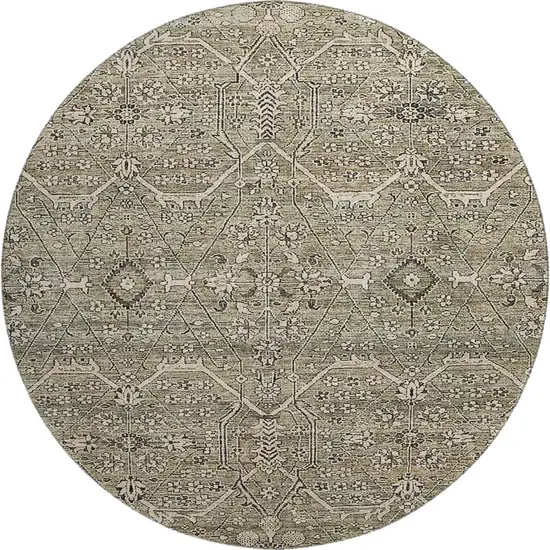 8' X 8' Khaki Beige And Gray Floral Washable Round Rug With UV Protection Photo 1