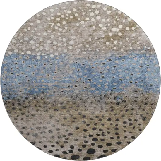 8' X 8' Khaki Blue And Ivory Polka Dot Washable Round Rug With UV Protection Photo 1