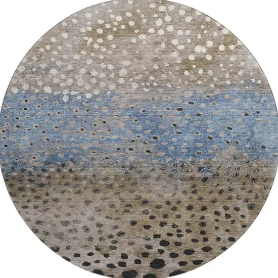 8' X 8' Khaki Blue And Ivory Polka Dot Washable Round Rug With UV Protection Photo 3