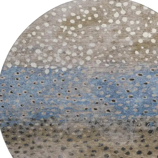 8' X 8' Khaki Blue And Ivory Polka Dot Washable Round Rug With UV Protection Photo 2