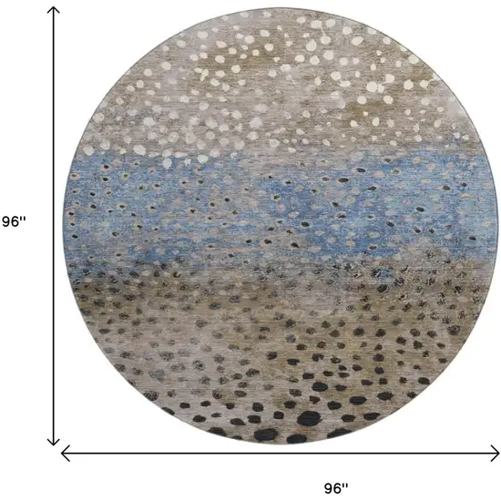 8' X 8' Khaki Blue And Ivory Polka Dot Washable Round Rug With UV Protection Photo 9