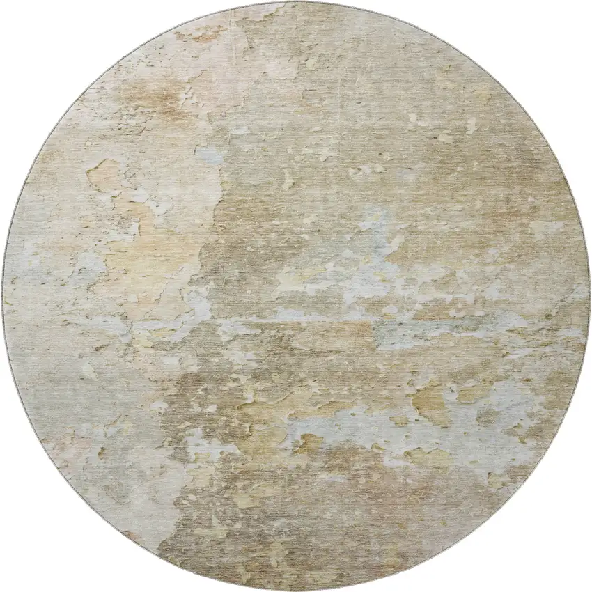 8' X 8' Khaki Gray And Gold Abstract Washable Round Rug With UV Protection Photo 3