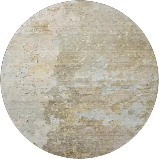 8' X 8' Khaki Gray And Gold Abstract Washable Round Rug With UV Protection Photo 3
