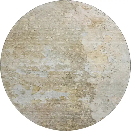 8' X 8' Khaki Gray And Gold Abstract Washable Round Rug With UV Protection Photo 1