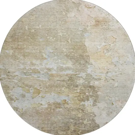 8' X 8' Khaki Gray And Gold Abstract Washable Round Rug With UV Protection Photo 2