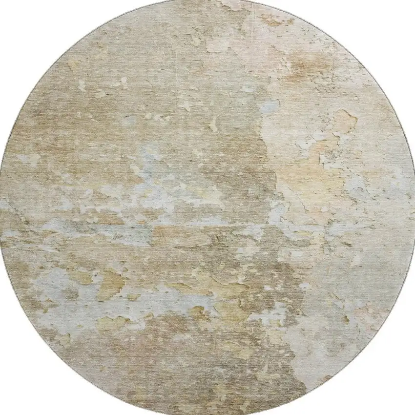 8' X 8' Khaki Gray And Gold Abstract Washable Round Rug With UV Protection Photo 2
