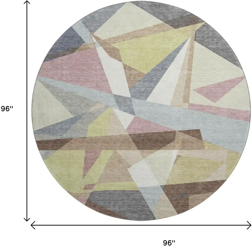8' X 8' Khaki Gray And Mauve Geometric Washable Round Rug With UV Protection Photo 9