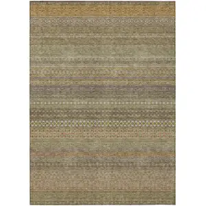 Photo of 3' X 5' Khaki Striped Washable Non Skid Indoor Outdoor Area Rug