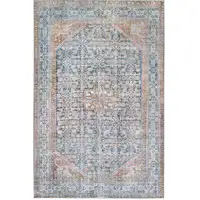 Photo of 3' X 5' Latte And Blue Oriental Medallion Stain Resistant Area Rug