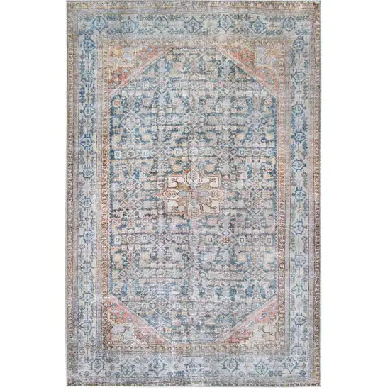 3' X 5' Latte And Blue Oriental Medallion Stain Resistant Area Rug Photo 1