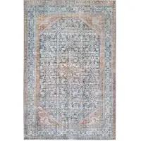 Photo of 5' X 8' Latte and Blue Oriental Medallion Stain Resistant Area Rug