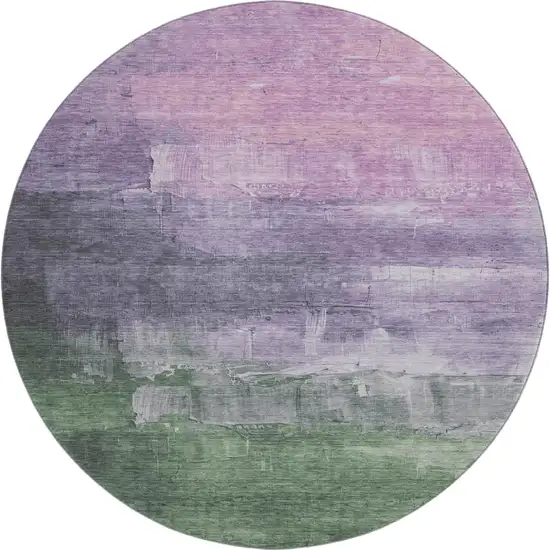 8' X 8' Lavender And Green Abstract Washable Round Rug With UV Protection Photo 1