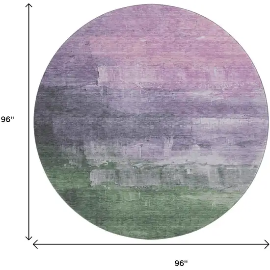 8' X 8' Lavender And Green Abstract Washable Round Rug With UV Protection Photo 8