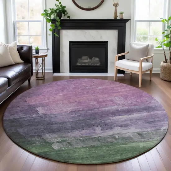 8' X 8' Lavender And Green Abstract Washable Round Rug With UV Protection Photo 3