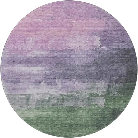 8' X 8' Lavender And Green Abstract Washable Round Rug With UV Protection Photo 2