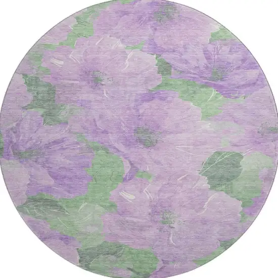 8' X 8' Lavender And Green Floral Washable Round Rug With UV Protection Photo 3