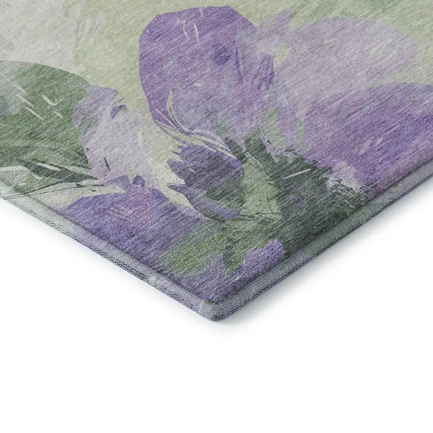 8' X 8' Lavender And Green Floral Washable Round Rug With UV Protection Photo 6