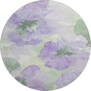 Photo of 8' X 8' Lavender And Green Floral Washable Round Rug With UV Protection