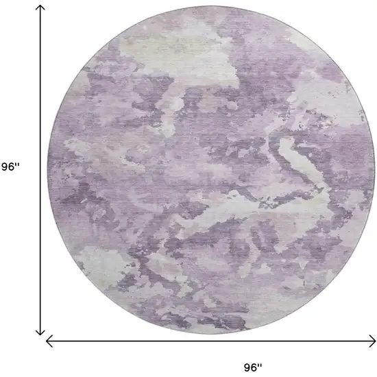 8' X 8' Lavender And Ivory Abstract Washable Round Rug With UV Protection Photo 9