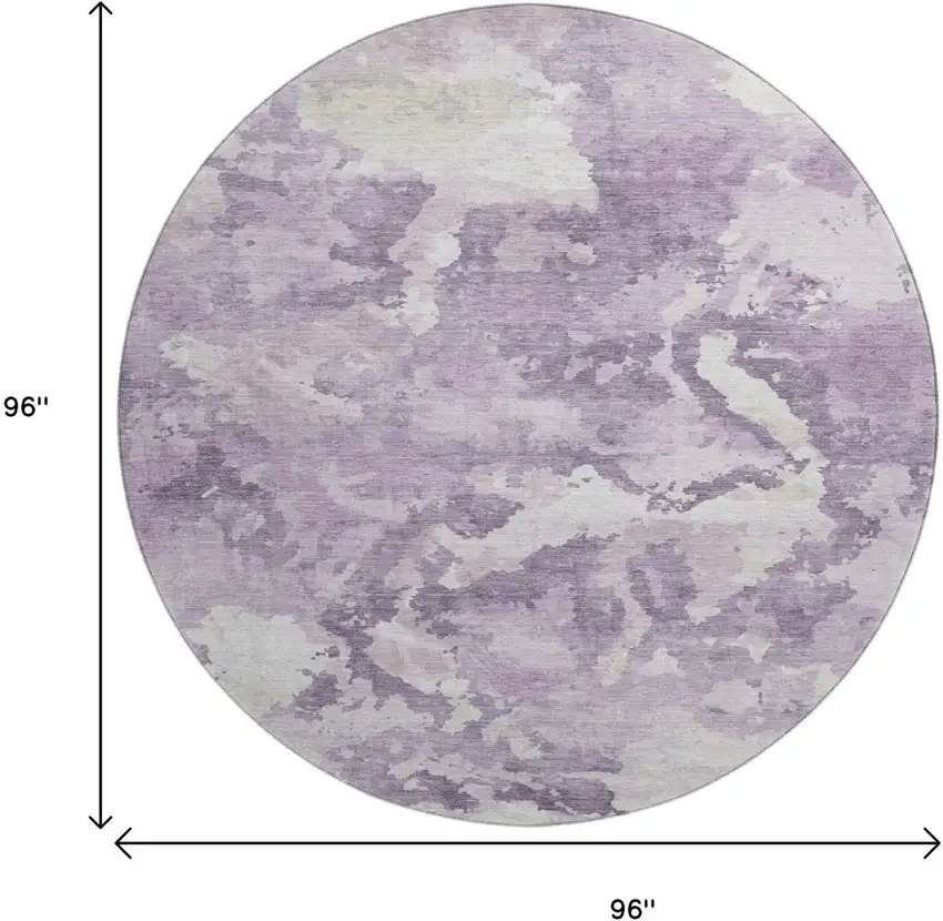 8' X 8' Lavender And Ivory Abstract Washable Round Rug With UV Protection Photo 9
