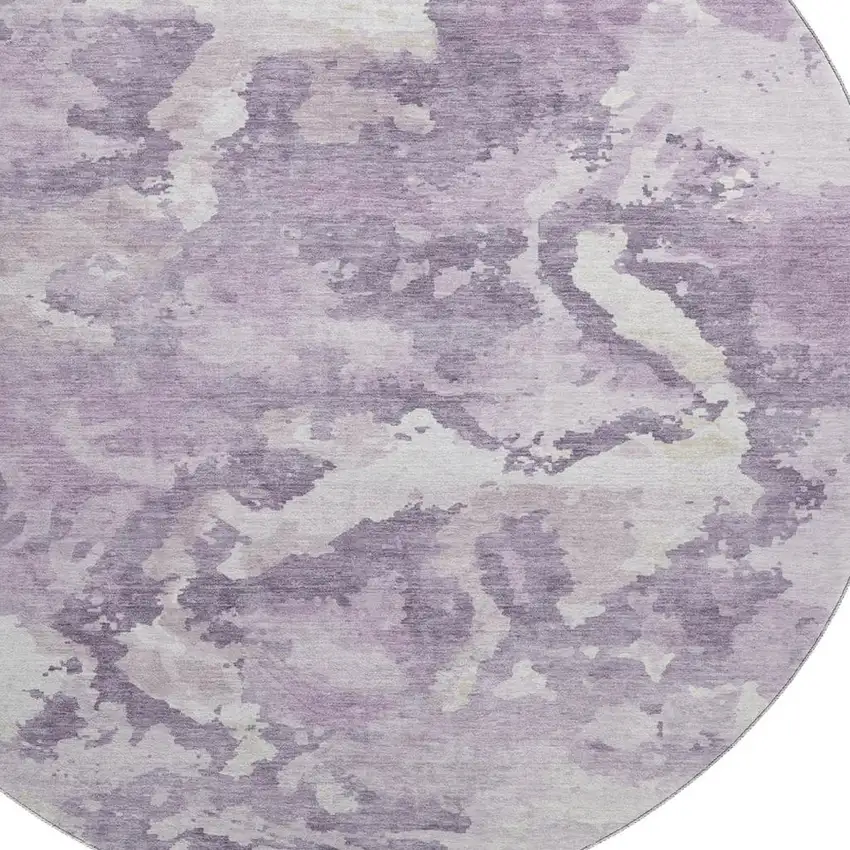 8' X 8' Lavender And Ivory Abstract Washable Round Rug With UV Protection Photo 2