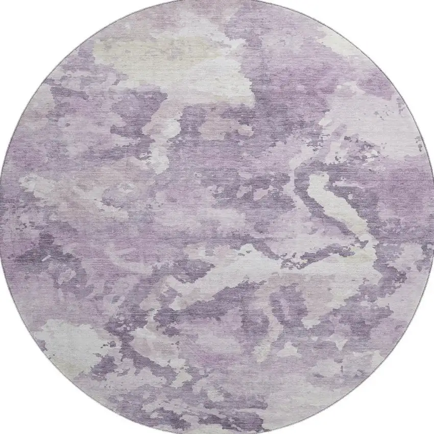 8' X 8' Lavender And Ivory Abstract Washable Round Rug With UV Protection Photo 3