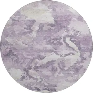 Photo of 8' X 8' Lavender And Ivory Abstract Washable Round Rug With UV Protection