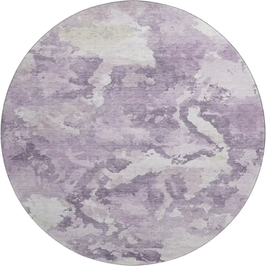 8' X 8' Lavender And Ivory Abstract Washable Round Rug With UV Protection Photo 1