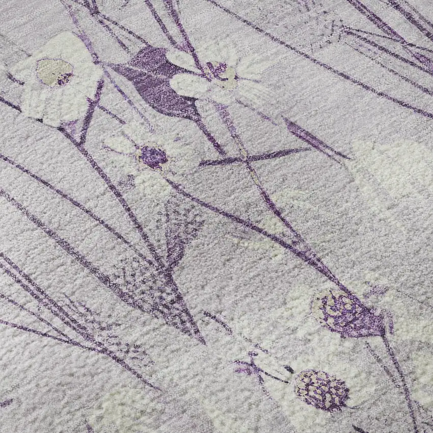 8' X 8' Lavender And Ivory Floral Washable Round Rug With UV Protection Photo 8