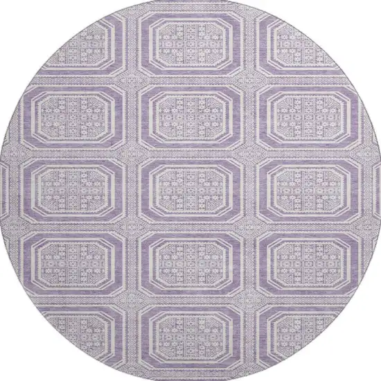 8' X 8' Lavender And Ivory Geometric Washable Round Rug With UV Protection Photo 3