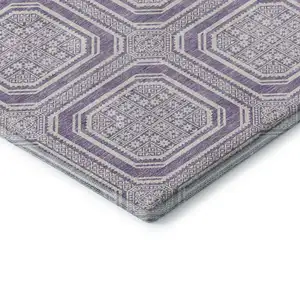 Photo of 8' X 8' Lavender And Ivory Geometric Washable Round Rug With UV Protection