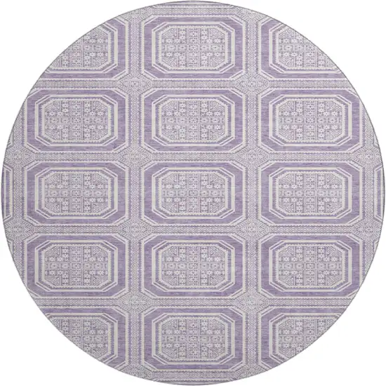 8' X 8' Lavender And Ivory Geometric Washable Round Rug With UV Protection Photo 1