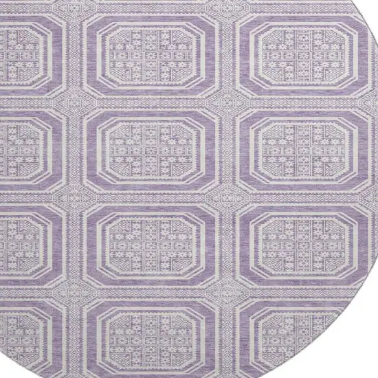 8' X 8' Lavender And Ivory Geometric Washable Round Rug With UV Protection Photo 2