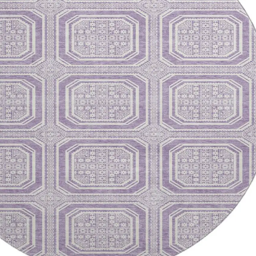 8' X 8' Lavender And Ivory Geometric Washable Round Rug With UV Protection Photo 2