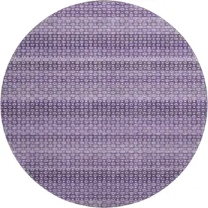 Photo of 8' X 8' Lavender And Lilac Striped Washable Round Rug With UV Protection