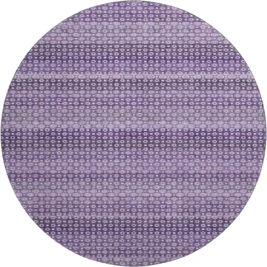 8' X 8' Lavender And Lilac Striped Washable Round Rug With UV Protection Photo 1