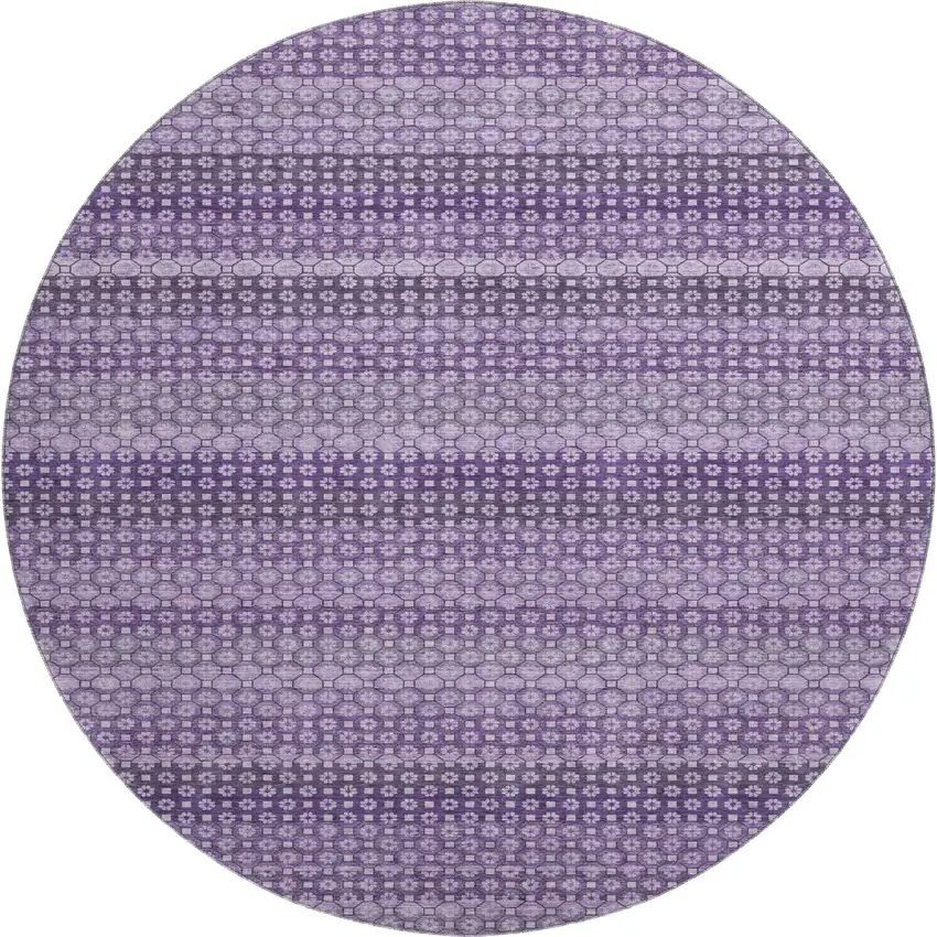 8' X 8' Lavender And Lilac Striped Washable Round Rug With UV Protection Photo 1