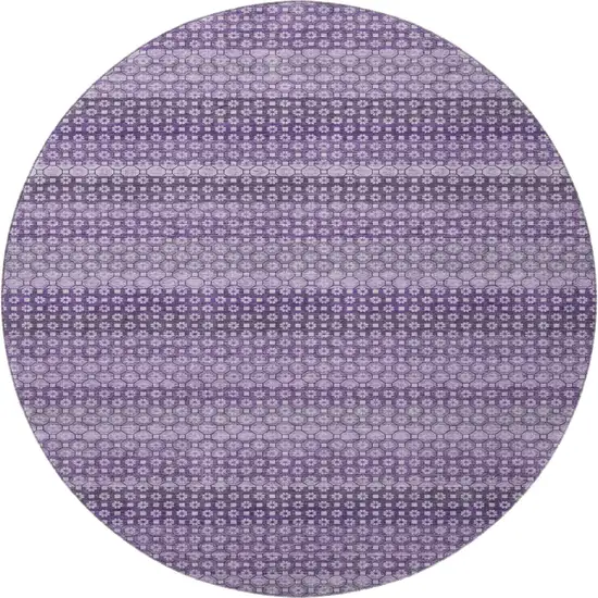8' X 8' Lavender And Lilac Striped Washable Round Rug With UV Protection Photo 3