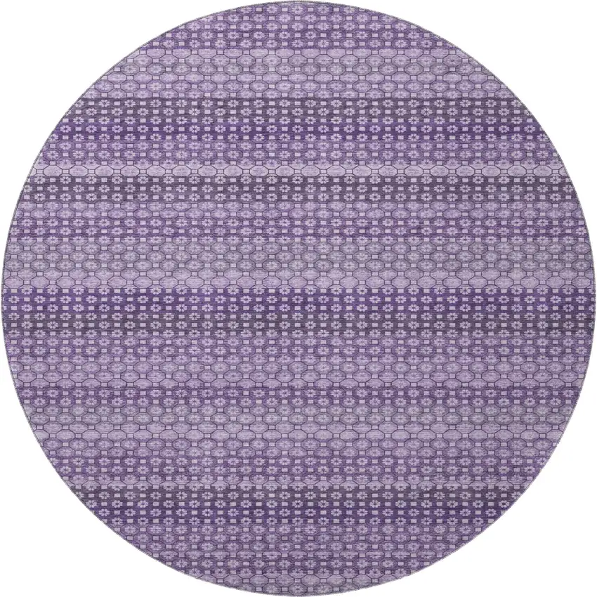 8' X 8' Lavender And Lilac Striped Washable Round Rug With UV Protection Photo 3
