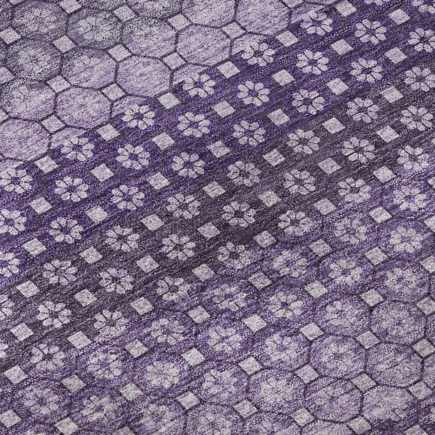 8' X 8' Lavender And Lilac Striped Washable Round Rug With UV Protection Photo 8