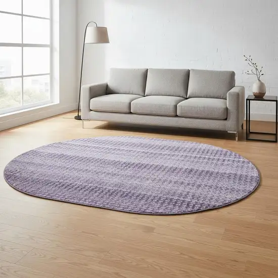 8' X 8' Lavender And Lilac Striped Washable Round Rug With UV Protection Photo 2