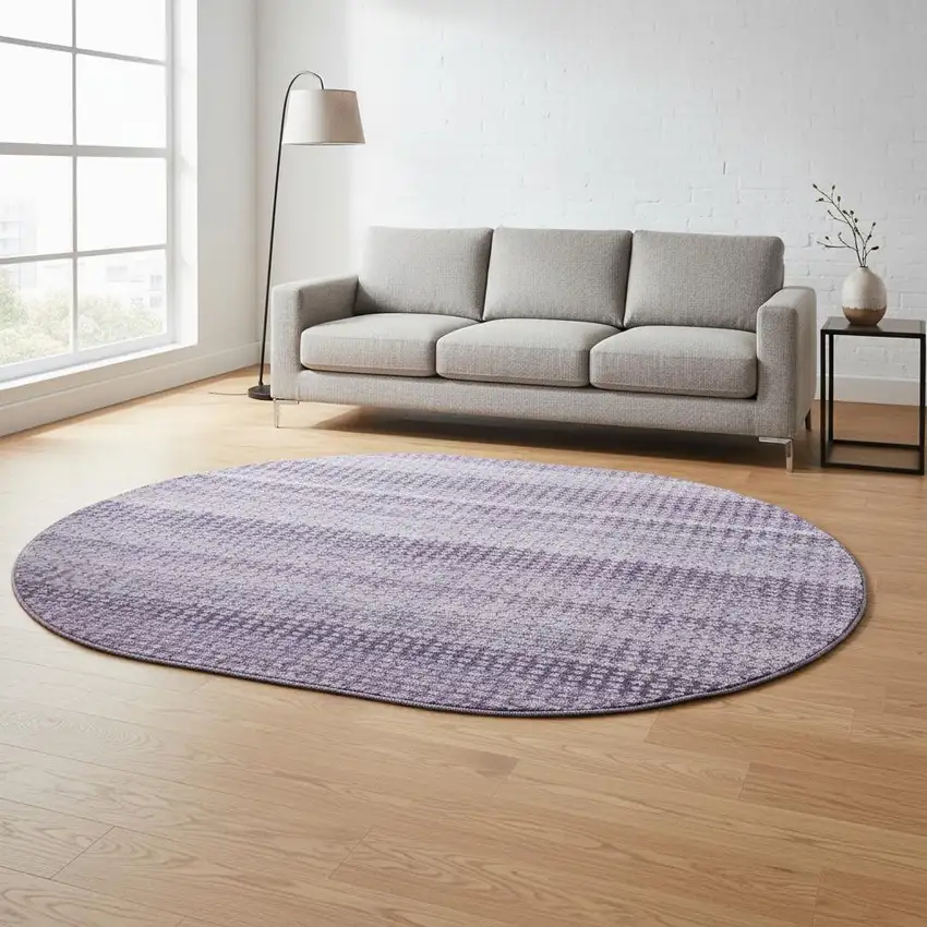 8' X 8' Lavender And Lilac Striped Washable Round Rug With UV Protection Photo 2